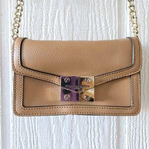 KARL LAGERFELD Paris 100% Genuine Leather Adjustable Mini Crossbody Brown